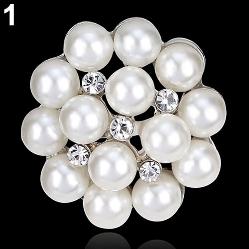 Flower Rhinestone Imitation Pearl Brooch Pin DIY Bridal Wedding Bouquet Decor Image 1