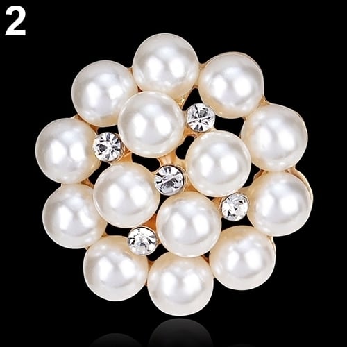 Flower Rhinestone Imitation Pearl Brooch Pin DIY Bridal Wedding Bouquet Decor Image 1