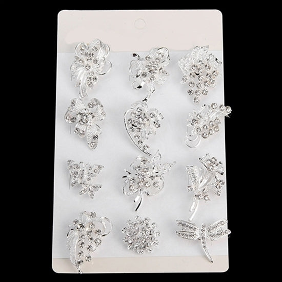 12Pcs Womens Rhinestone Hollow Flower Butterfly Bridal Scarf Lapel Brooch Pins Image 2