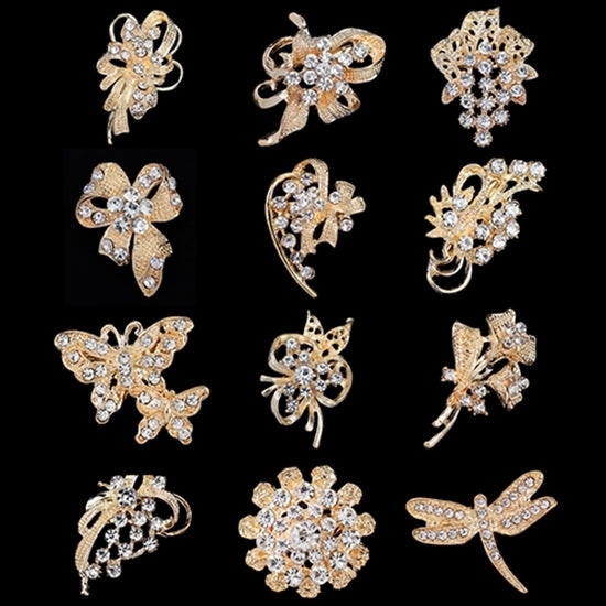 12Pcs Womens Rhinestone Hollow Flower Butterfly Bridal Scarf Lapel Brooch Pins Image 3