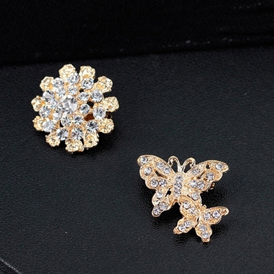 12Pcs Womens Rhinestone Hollow Flower Butterfly Bridal Scarf Lapel Brooch Pins Image 4