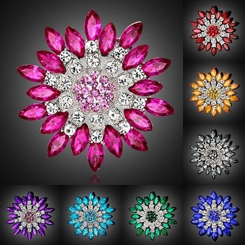 Women Fashion Flower Brooch Crystal Rhinestone Jewelry for Wedding Party Gift Image 11