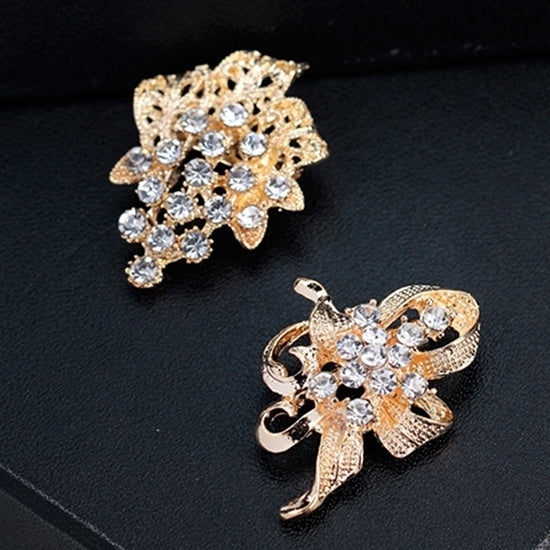 12Pcs Womens Rhinestone Hollow Flower Butterfly Bridal Scarf Lapel Brooch Pins Image 8