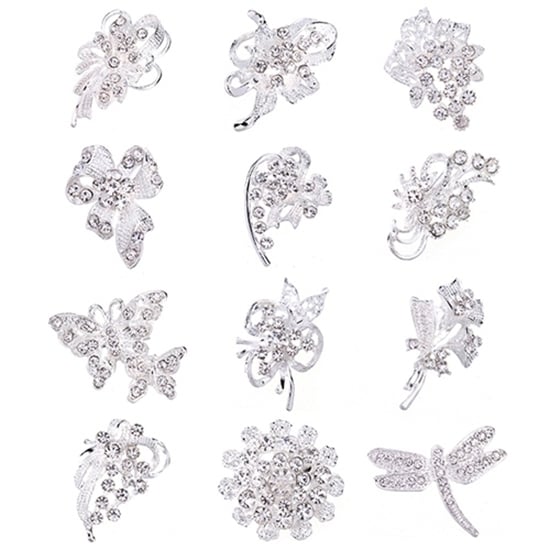 12Pcs Womens Rhinestone Hollow Flower Butterfly Bridal Scarf Lapel Brooch Pins Image 12