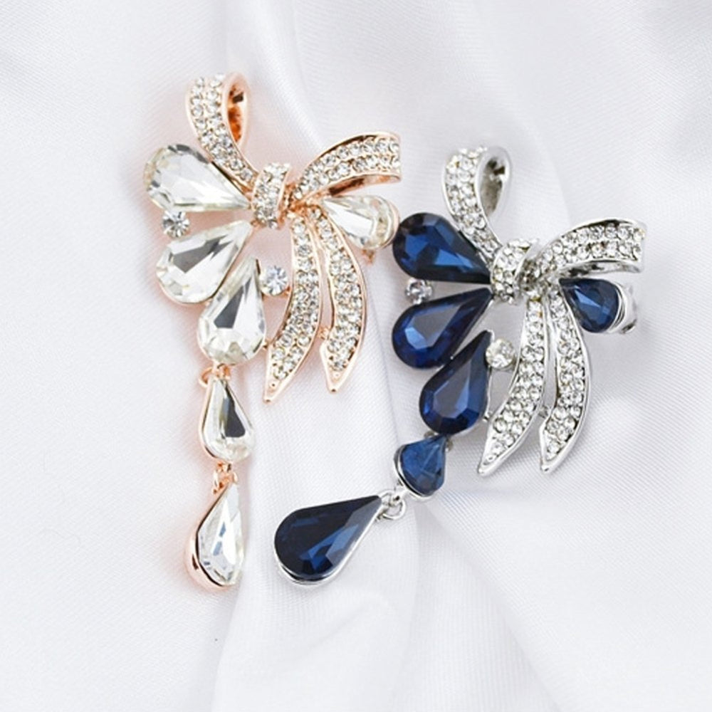 Women Fashion Alloy Rhinestone Bowknot Brooch Pin Luxury Dress Scarf Accessory Image 2