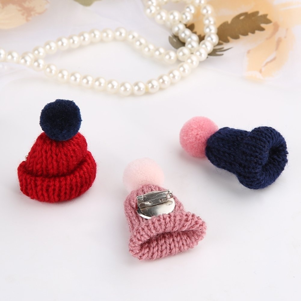 Fashion Knitted Pom Pom Hat Brooch Pin Women Christmas Dress Scarf Accessory Image 12