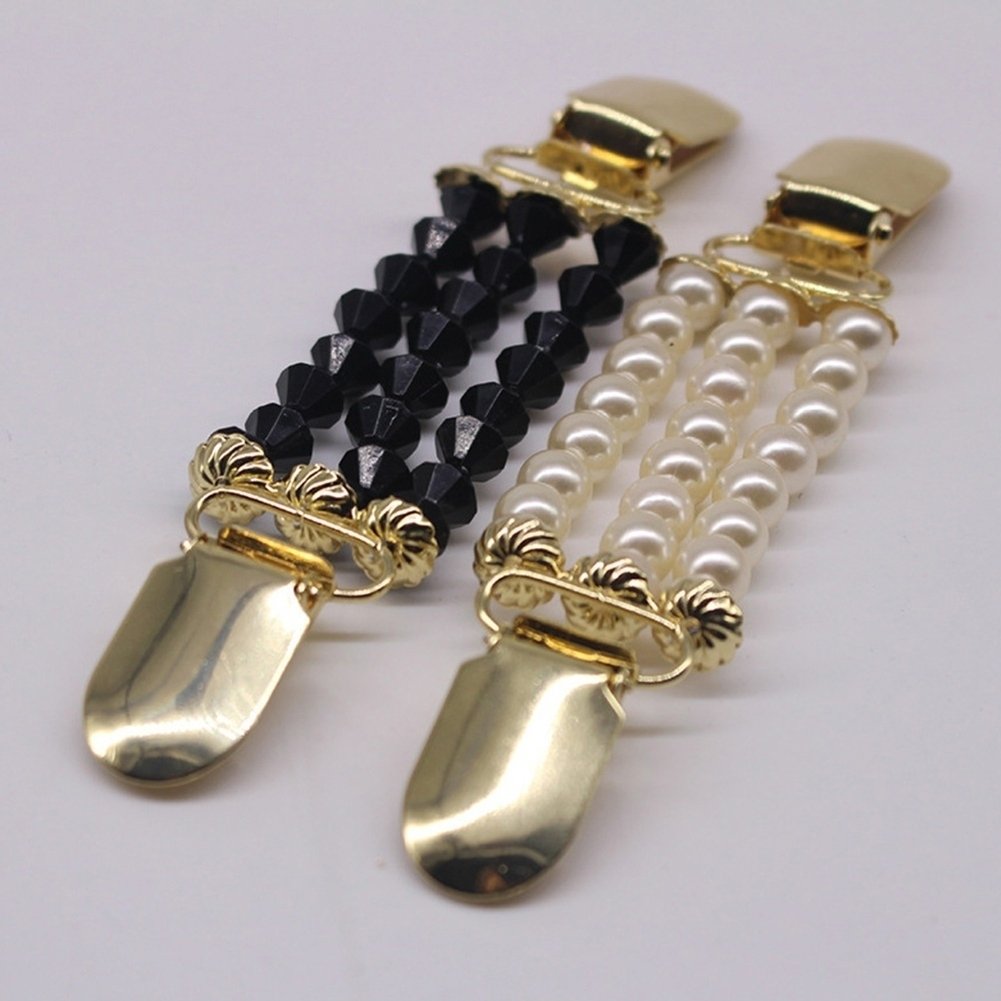 Fashion 3 Layers Faux Pearls Cardigan Clip Chain No Buttons Sweater Clamp Decor Image 10