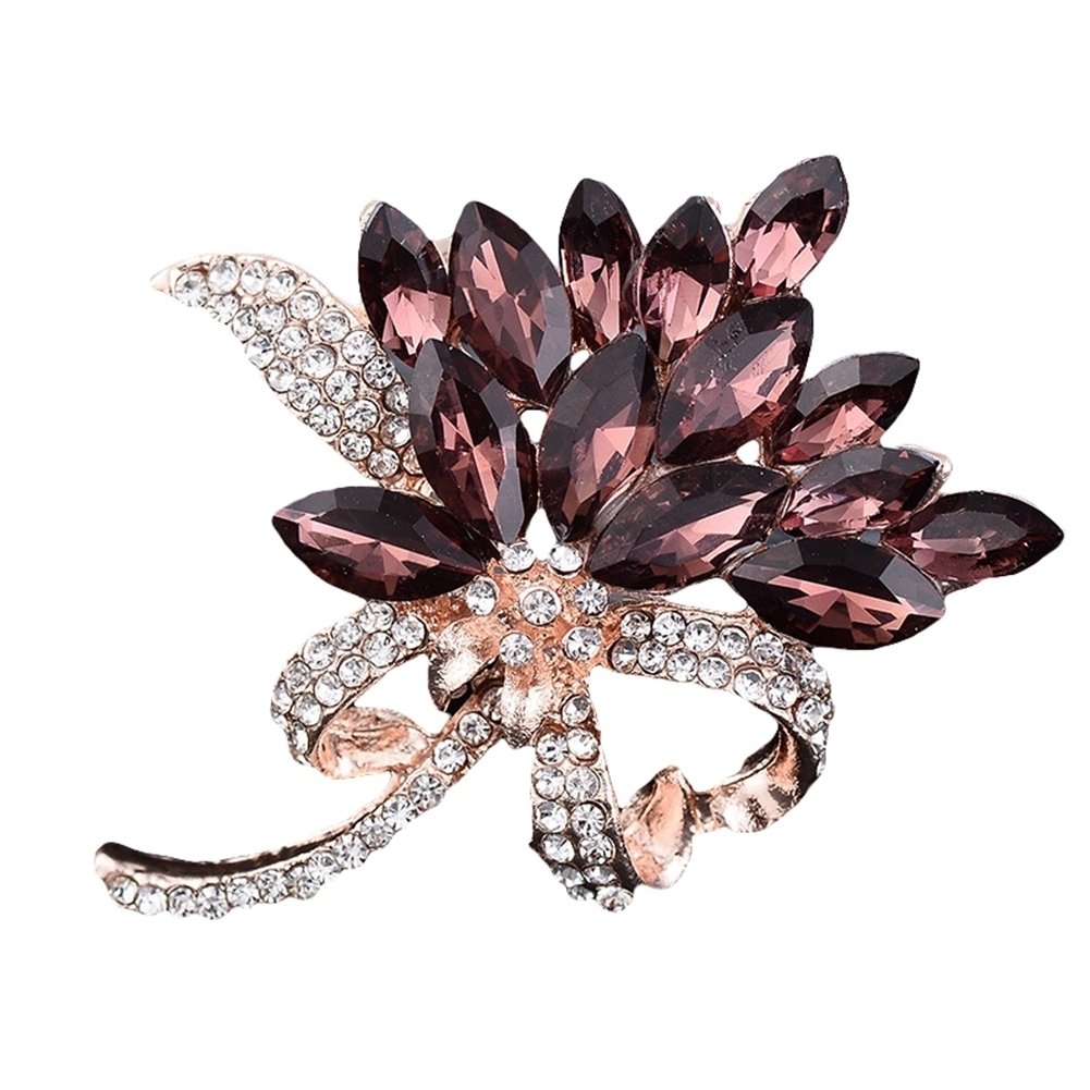 Elegant Marquise Cut Shiny Rhinestone Flower Bouquet Style Women Brooch Pin Gift Image 1