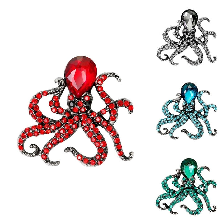 Womens Cute Octopus Brooch Pin Shiny Rhinestone Party Jewelry Scarf Gift Image 1