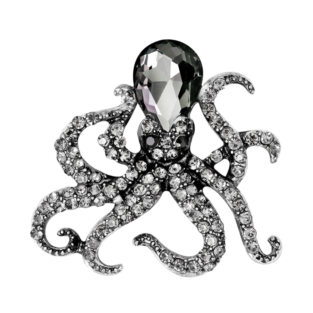 Womens Cute Octopus Brooch Pin Shiny Rhinestone Party Jewelry Scarf Gift Image 2