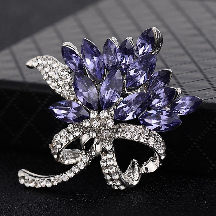 Elegant Marquise Cut Shiny Rhinestone Flower Bouquet Style Women Brooch Pin Gift Image 6