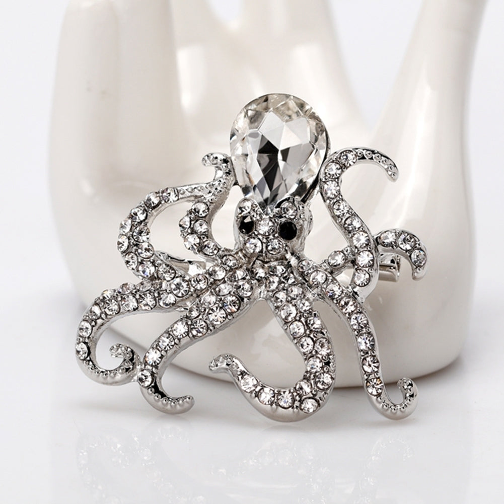 Womens Cute Octopus Brooch Pin Shiny Rhinestone Party Jewelry Scarf Gift Image 4