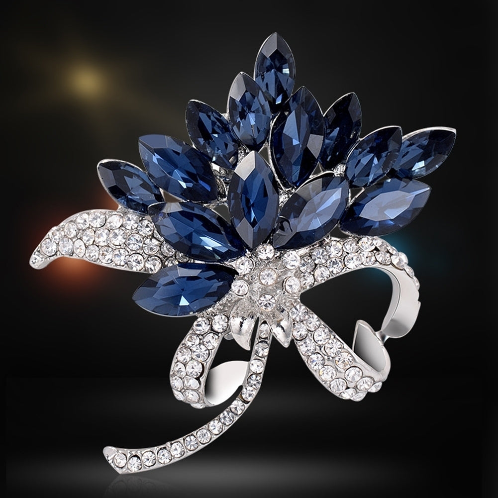 Elegant Marquise Cut Shiny Rhinestone Flower Bouquet Style Women Brooch Pin Gift Image 7