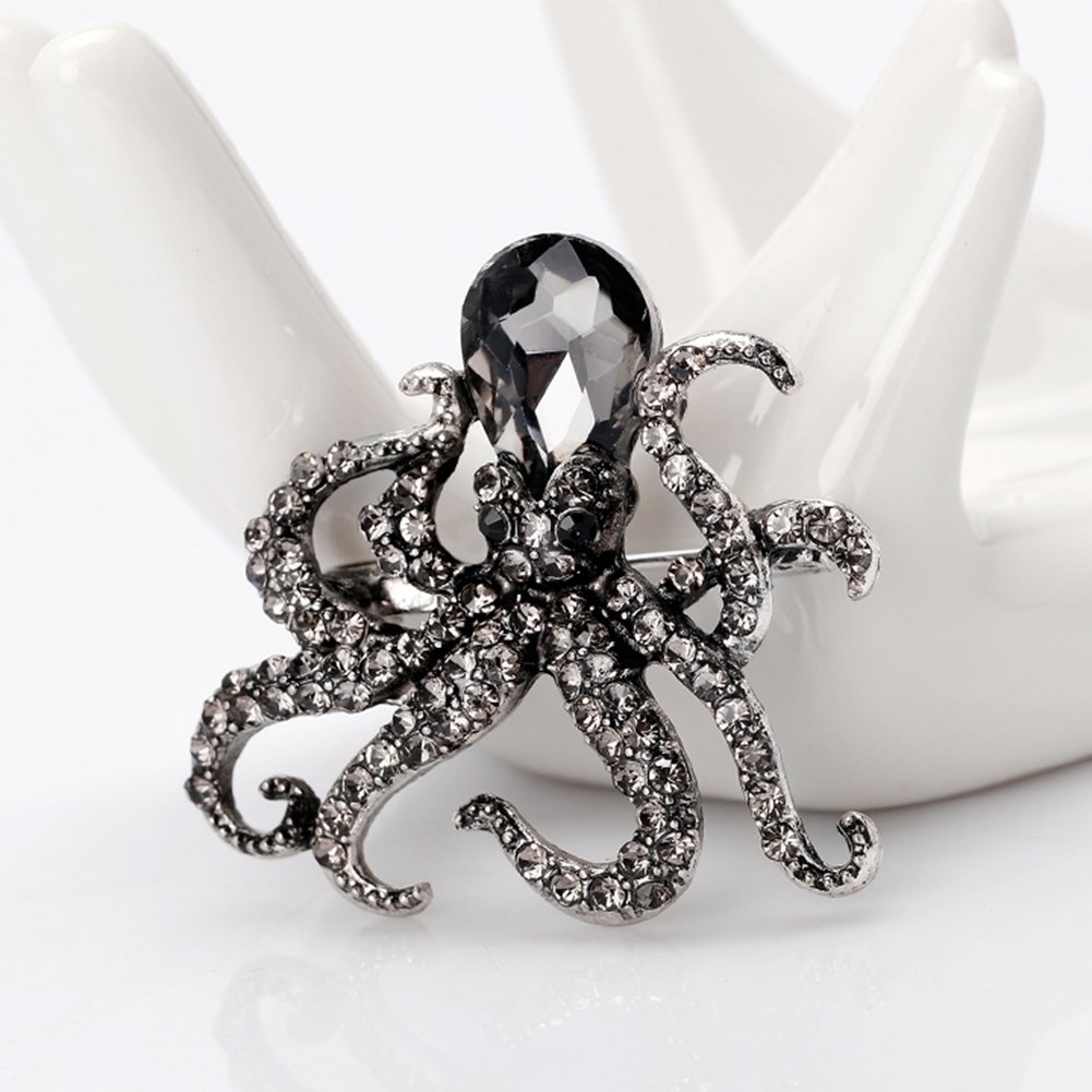 Womens Cute Octopus Brooch Pin Shiny Rhinestone Party Jewelry Scarf Gift Image 4