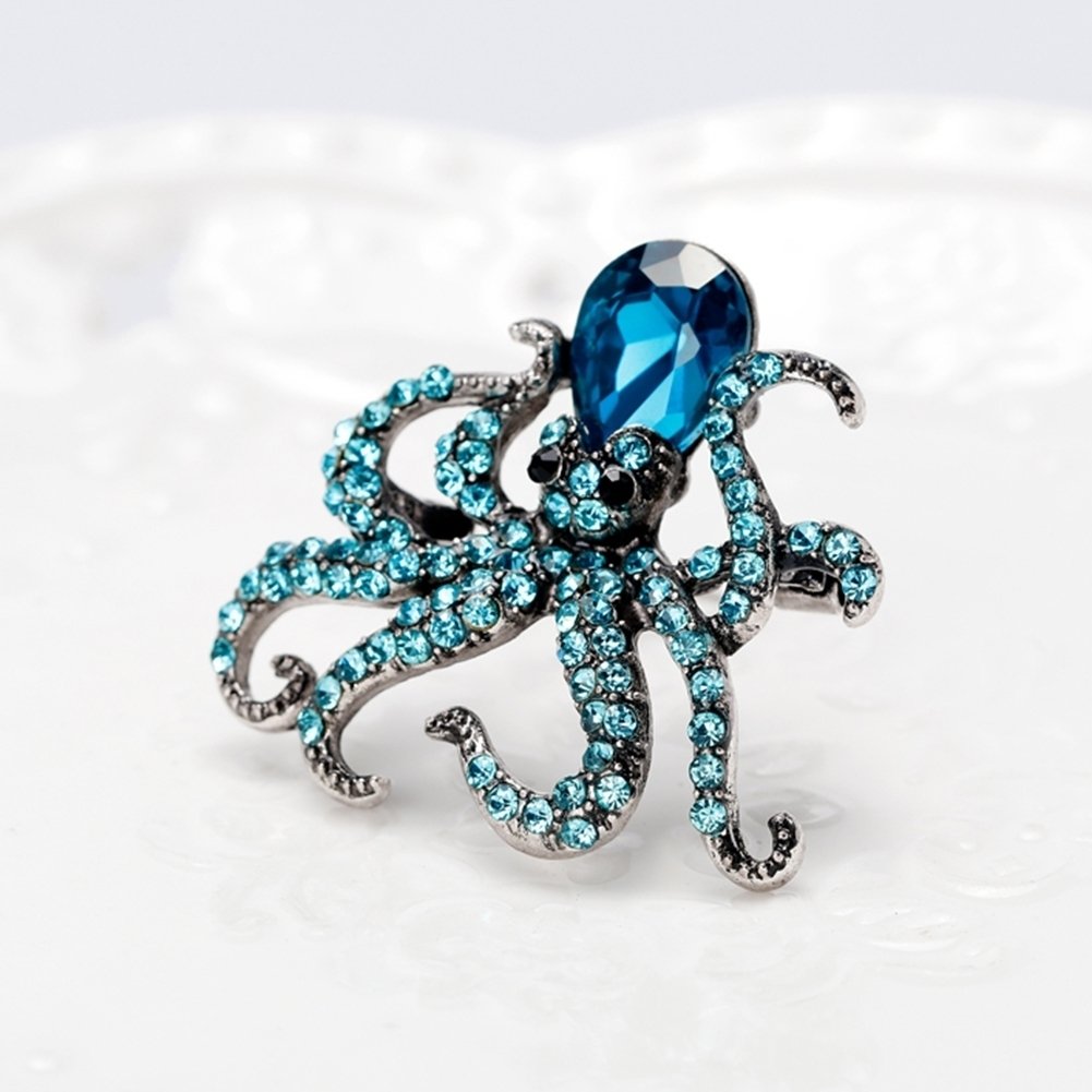 Womens Cute Octopus Brooch Pin Shiny Rhinestone Party Jewelry Scarf Gift Image 8