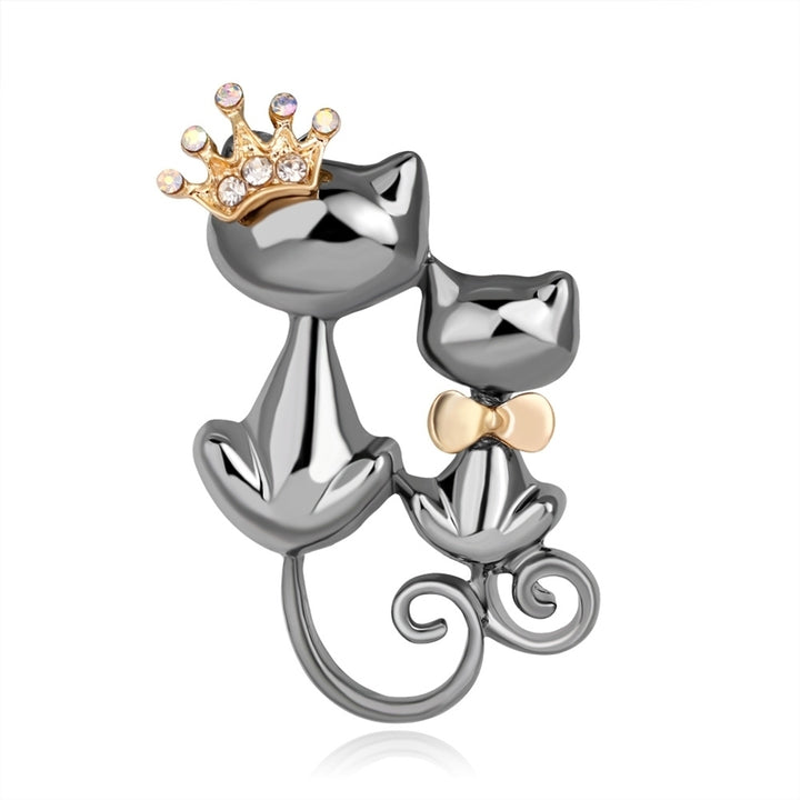 Fashion Jewelry Shiny Rhinestone Cute Double Cats Kitten Crown Brooch Pin Gift Image 9