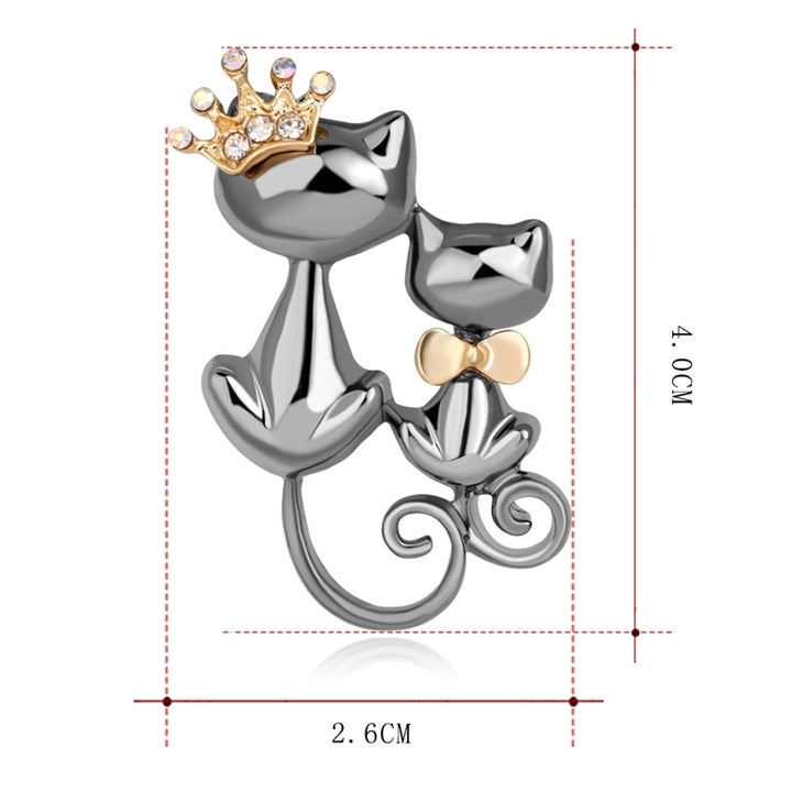 Fashion Jewelry Shiny Rhinestone Cute Double Cats Kitten Crown Brooch Pin Gift Image 11