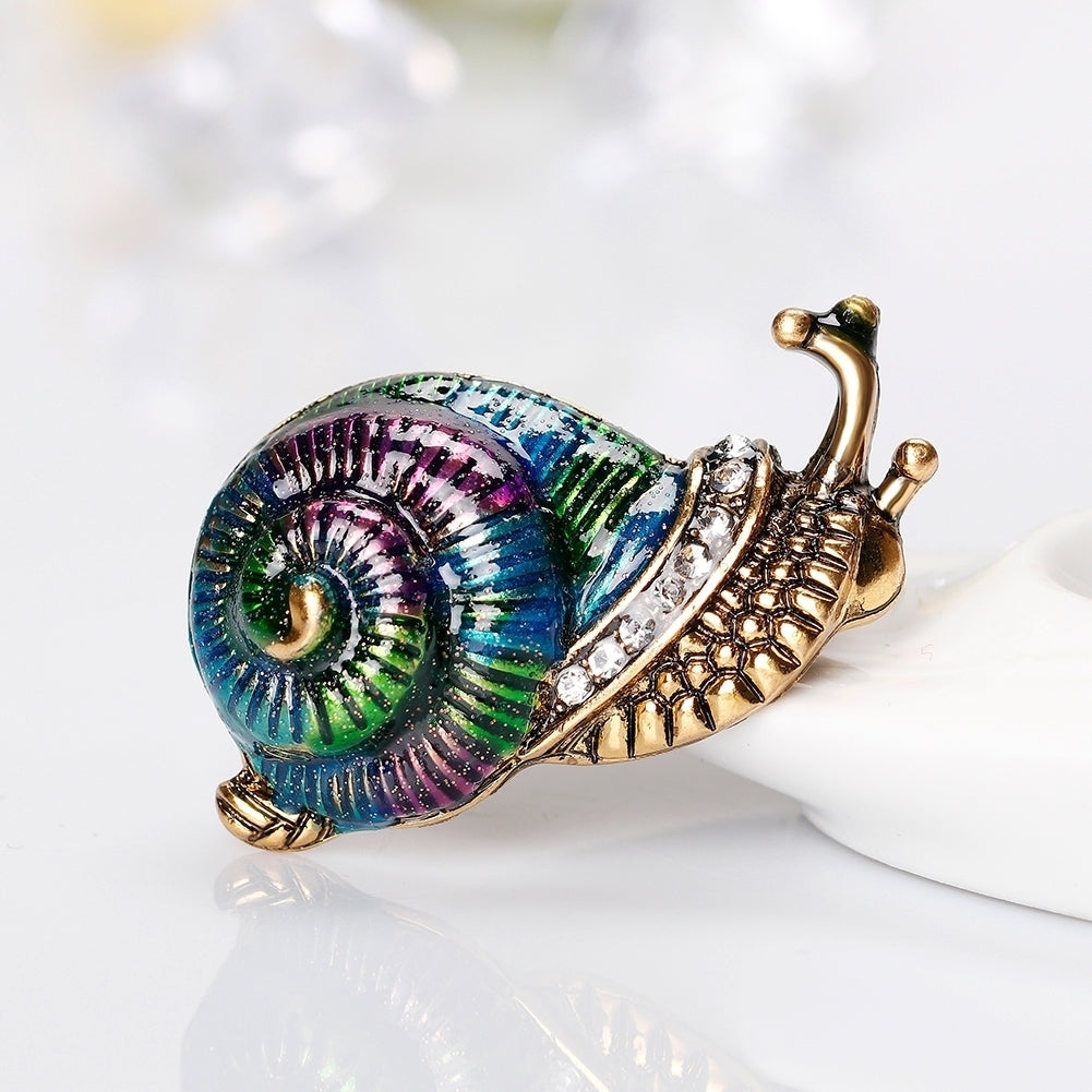 Lady Multicolor Fashion Cartoon Snail Shiny Rhinestone Enamel Brooch Pin Jewelry Image 3