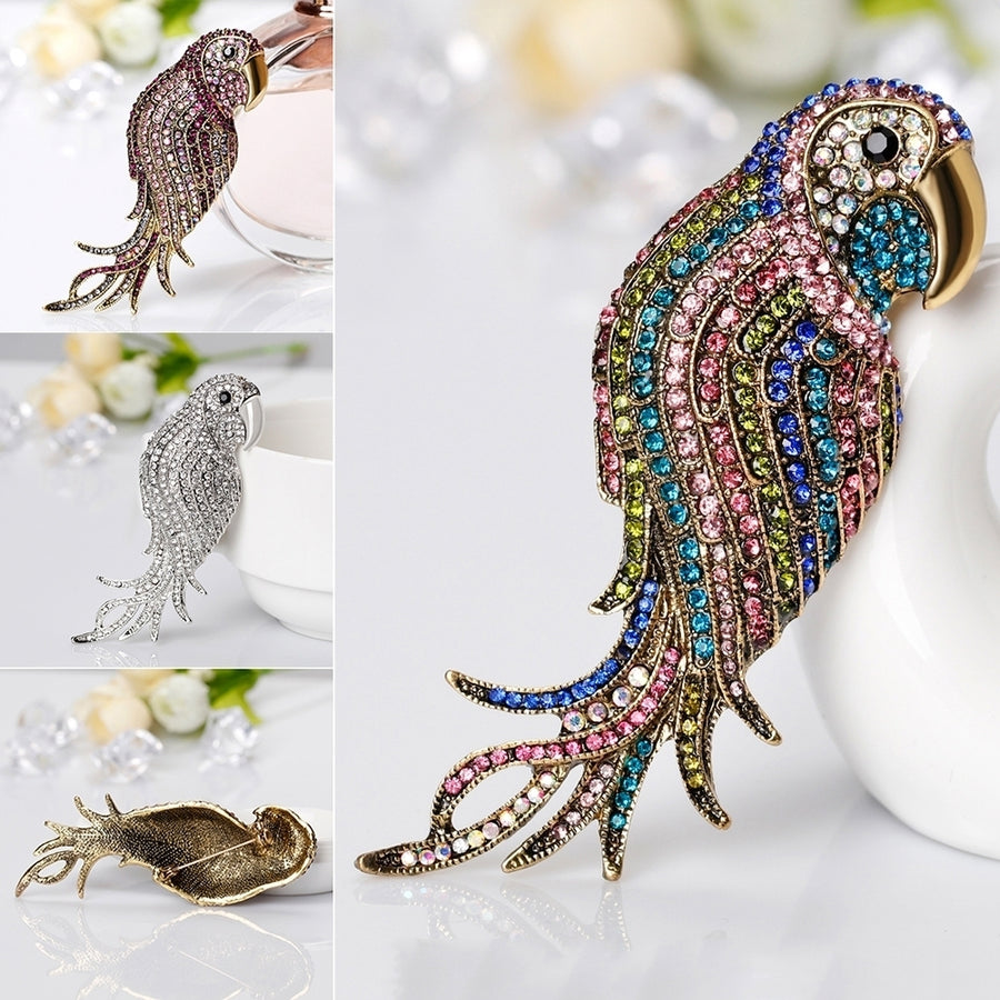 Elegant Multi-Color Parrot Rhinestone Bouquet Scarf Bag Decor Jewelry Brooch Pin Image 1