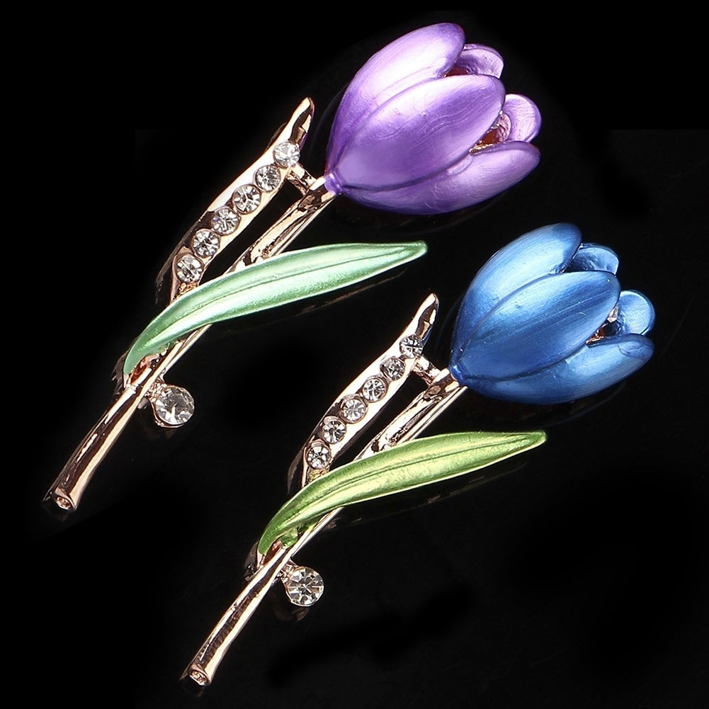 Fashion Lady Tulip Brooch Rhinestone Decor Flower Pin Elegant Suit Breastpin Image 1