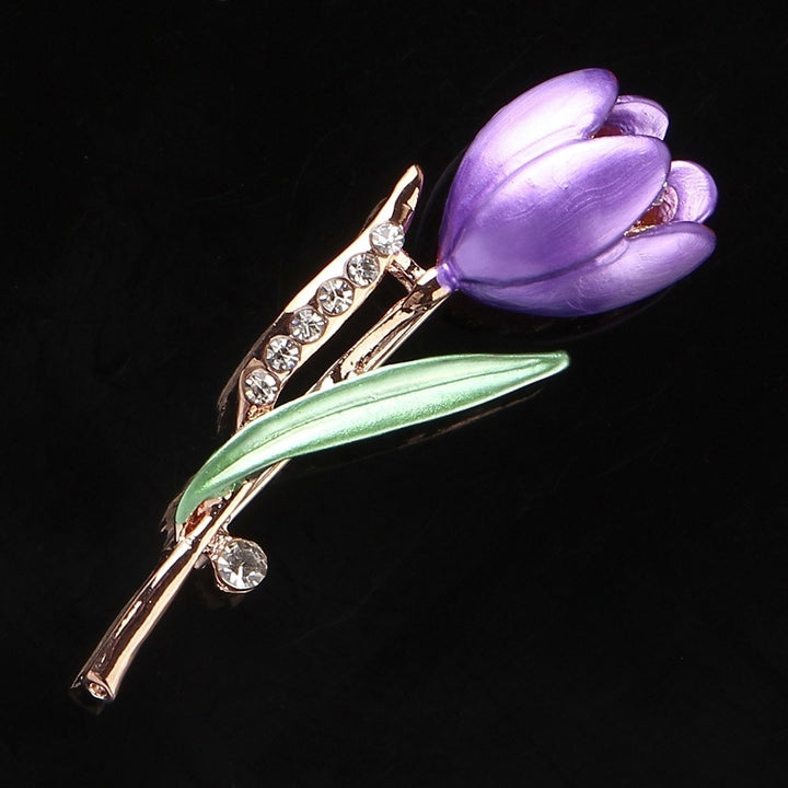 Fashion Lady Tulip Brooch Rhinestone Decor Flower Pin Elegant Suit Breastpin Image 2