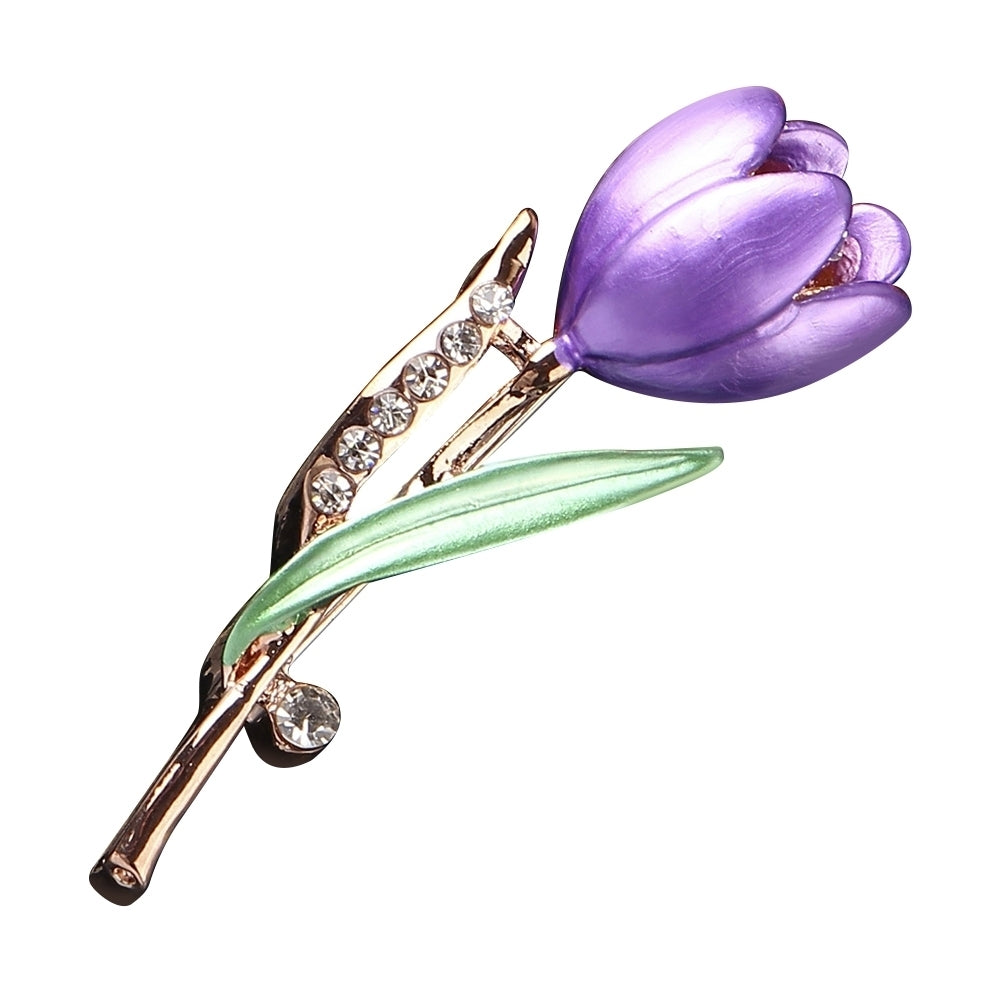 Fashion Lady Tulip Brooch Rhinestone Decor Flower Pin Elegant Suit Breastpin Image 6