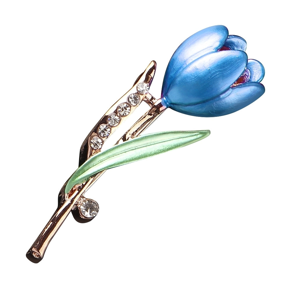 Fashion Lady Tulip Brooch Rhinestone Decor Flower Pin Elegant Suit Breastpin Image 7