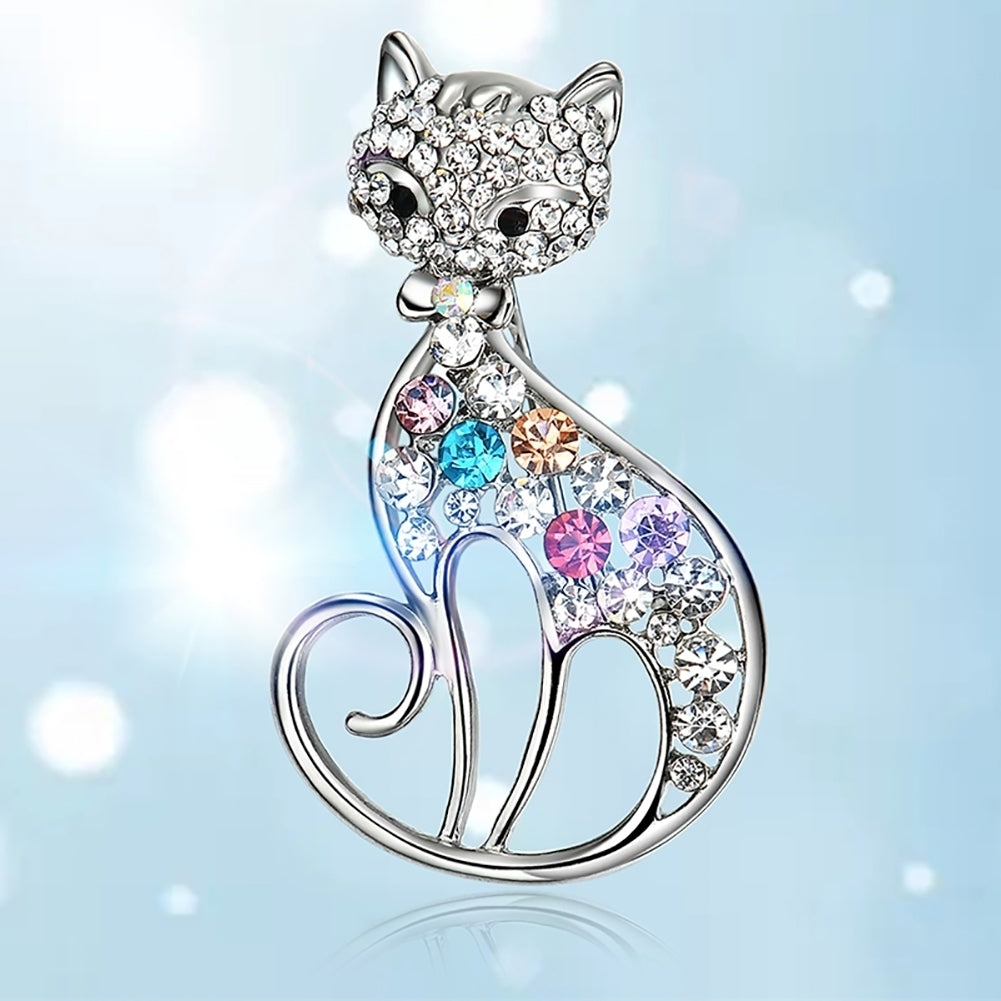 Women Cute Cat Fox Shiny Rhinestones Brooch Pin Badge Coat Dress Decor Jewelry Image 1