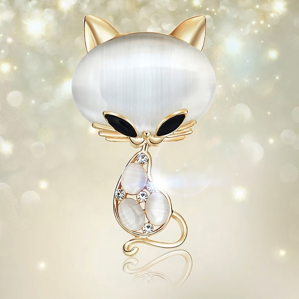 Women Cute Cat Fox Shiny Rhinestones Brooch Pin Badge Coat Dress Decor Jewelry Image 2