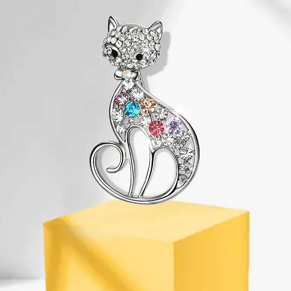 Women Cute Cat Fox Shiny Rhinestones Brooch Pin Badge Coat Dress Decor Jewelry Image 4