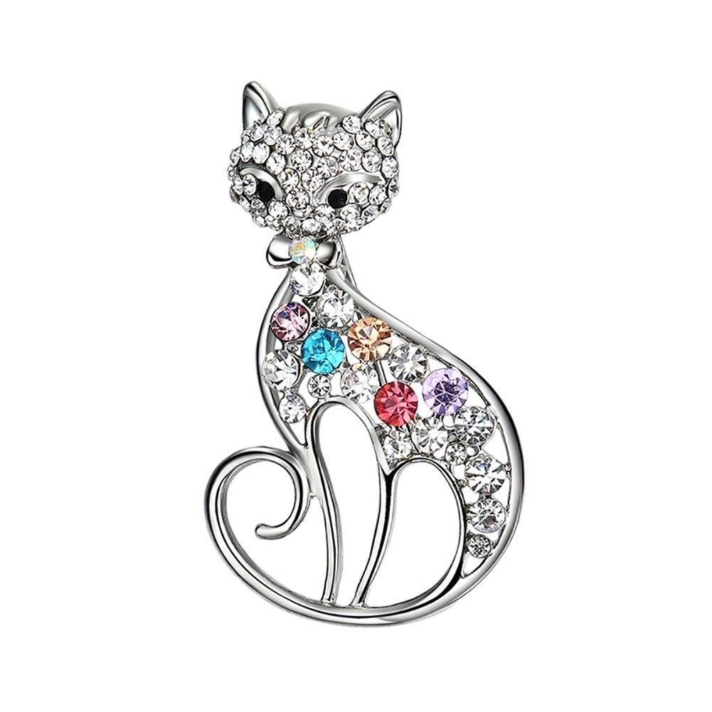 Women Cute Cat Fox Shiny Rhinestones Brooch Pin Badge Coat Dress Decor Jewelry Image 7