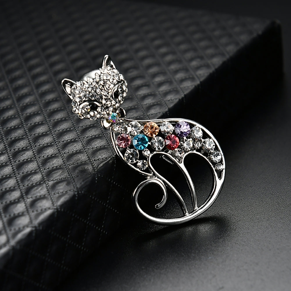 Women Cute Cat Fox Shiny Rhinestones Brooch Pin Badge Coat Dress Decor Jewelry Image 10