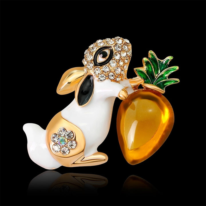 Cartoon Rabbit Carrot Rhinestone Women Brooch Pin Dress Scarf Clothes Decor Image 2