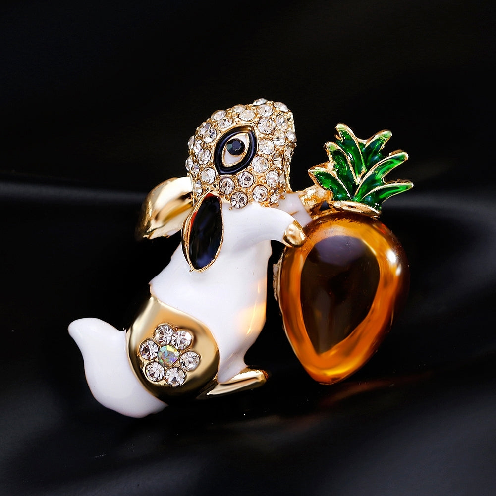 Cartoon Rabbit Carrot Rhinestone Women Brooch Pin Dress Scarf Clothes Decor Image 3