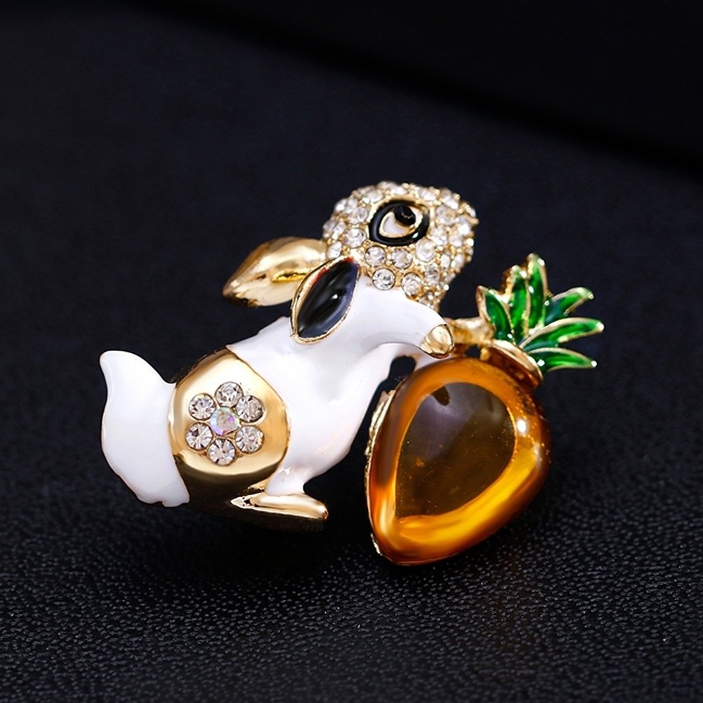 Cartoon Rabbit Carrot Rhinestone Women Brooch Pin Dress Scarf Clothes Decor Image 4