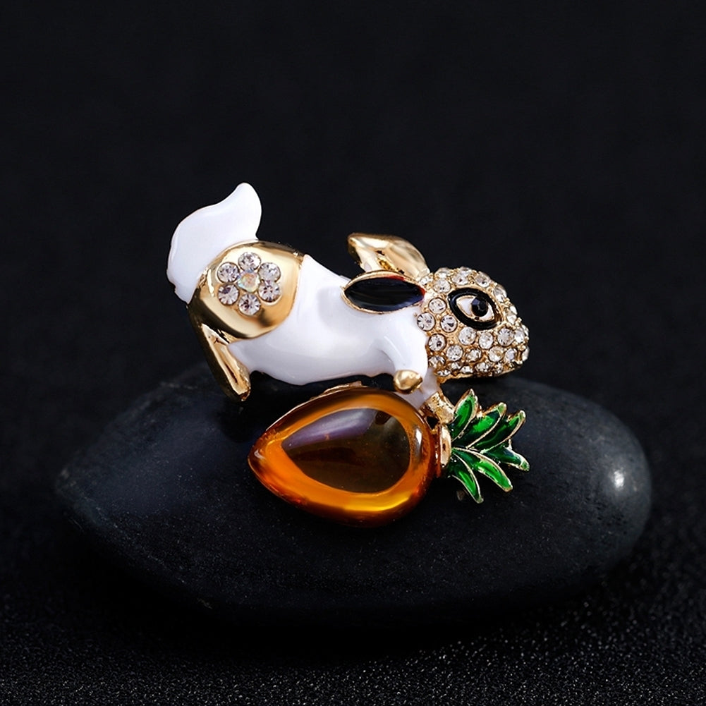 Cartoon Rabbit Carrot Rhinestone Women Brooch Pin Dress Scarf Clothes Decor Image 4