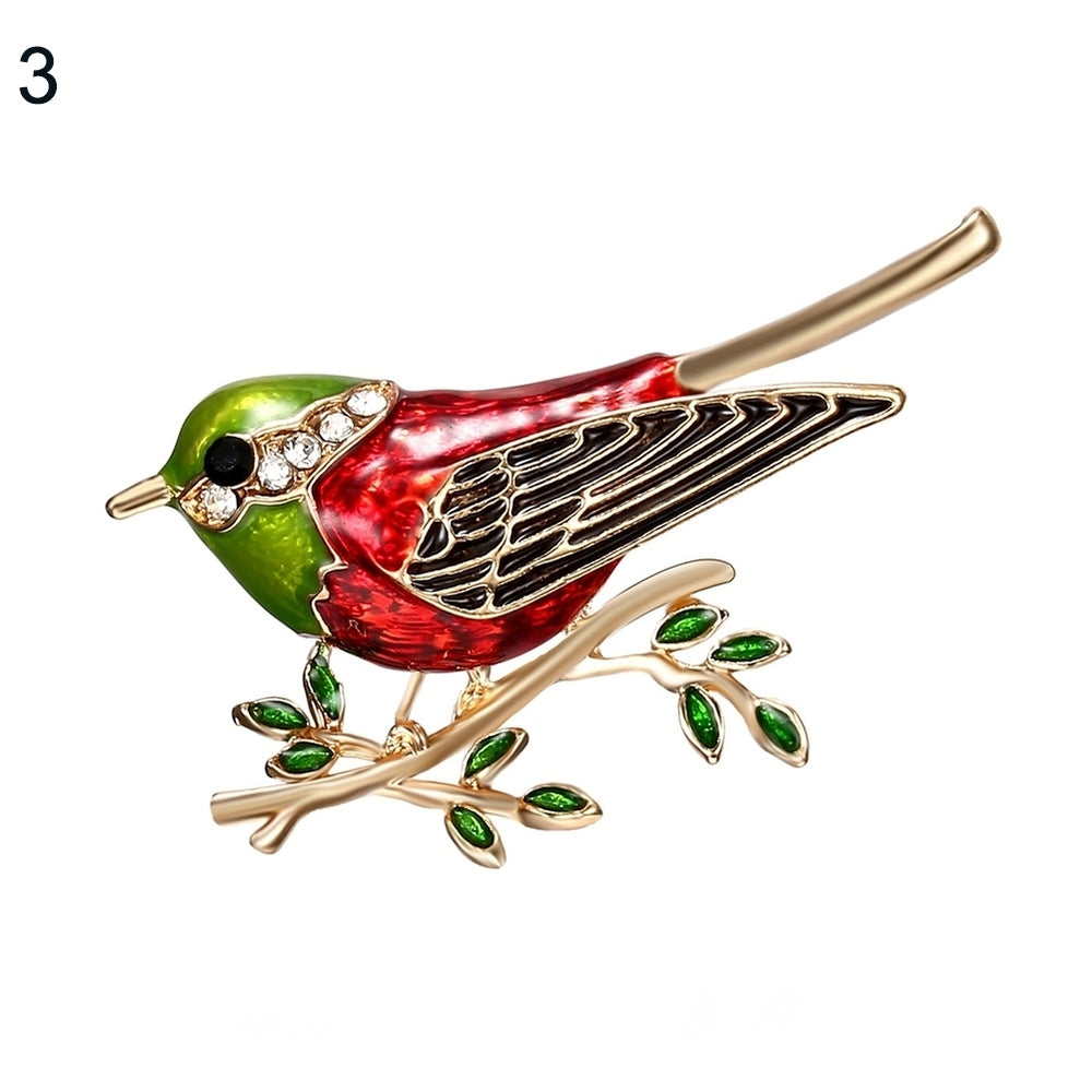 Men Women Bird Branch Rhinestones Brooch Pins Badge Suits Dress Decor Jewelry Gifts Image 2