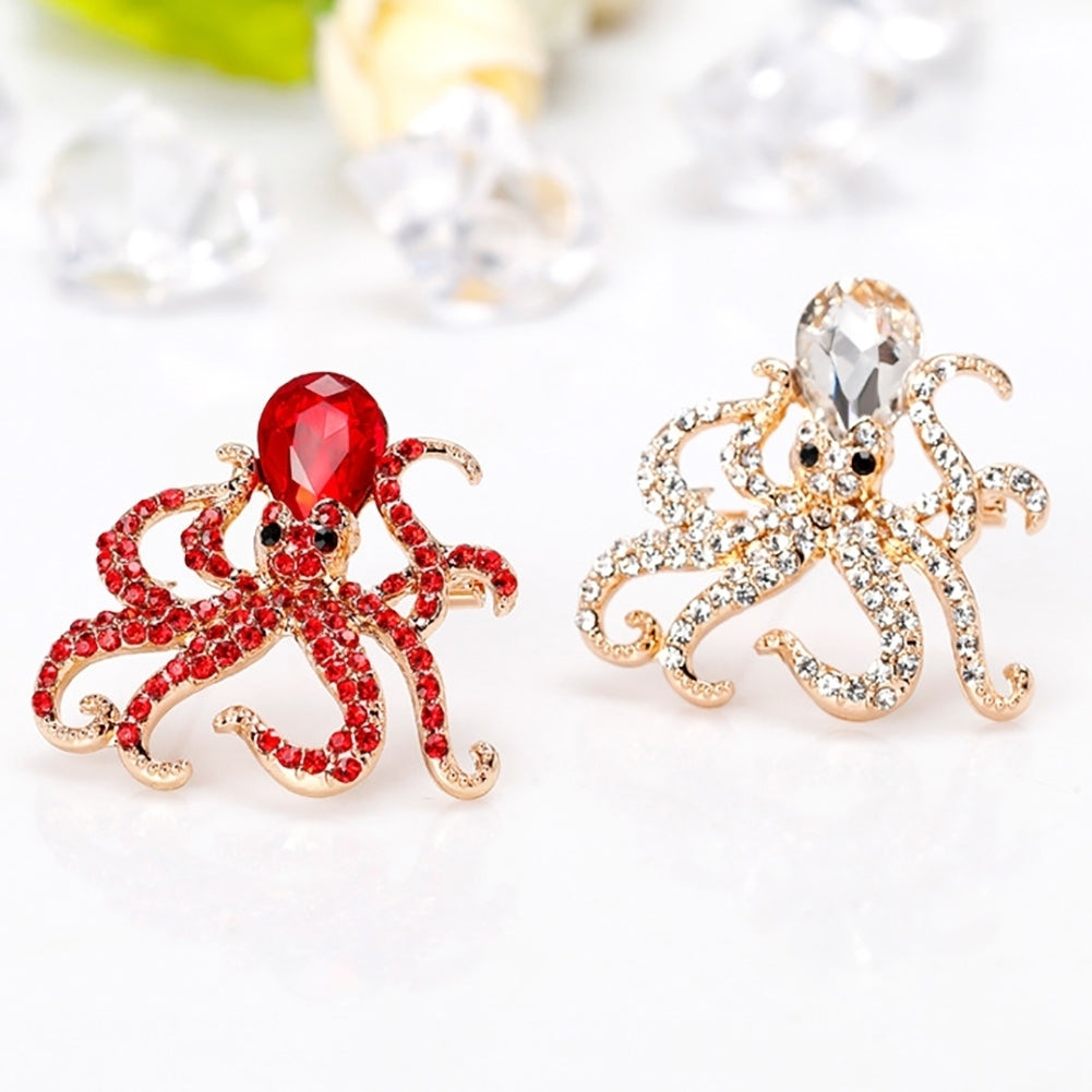 Women Fashion Rhinestones Octopus Brooch Pins Badge Coat Dress Decor Jewelry Image 3