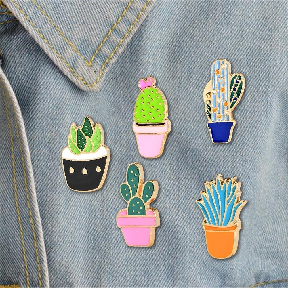 Fashion Cactus Potted Plant Enamel Women Shirt Suit Brooch Collar Pin Emblem Image 1