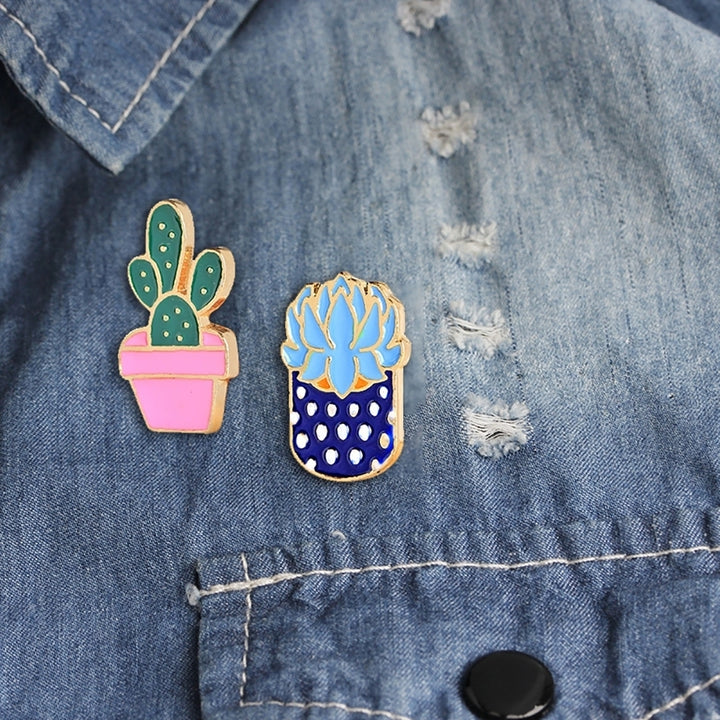 Fashion Cactus Potted Plant Enamel Women Shirt Suit Brooch Collar Pin Emblem Image 8