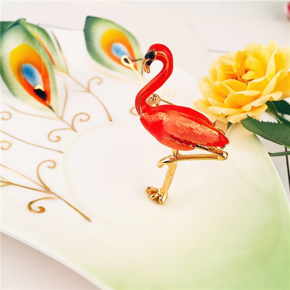 Red Enamel Flamingo Bird Brooches Pin Breastpin Women Animal Scarf Dress Jewelry Image 1