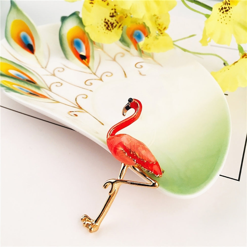 Red Enamel Flamingo Bird Brooches Pin Breastpin Women Animal Scarf Dress Jewelry Image 2