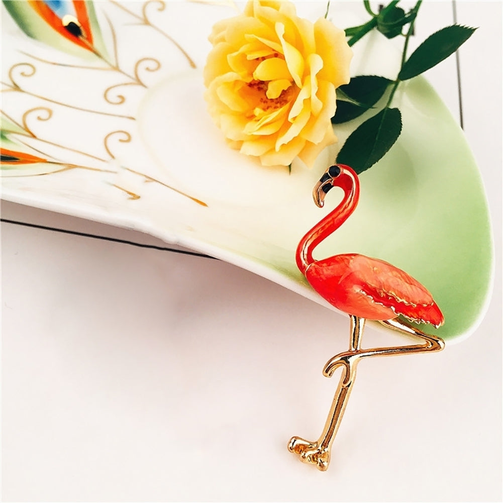 Red Enamel Flamingo Bird Brooches Pin Breastpin Women Animal Scarf Dress Jewelry Image 3