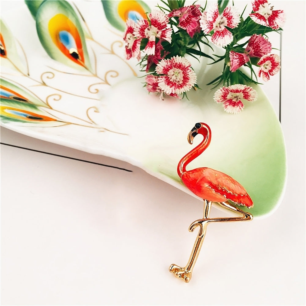 Red Enamel Flamingo Bird Brooches Pin Breastpin Women Animal Scarf Dress Jewelry Image 4