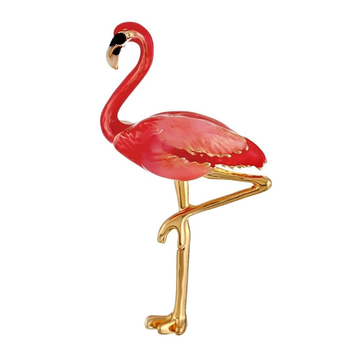 Red Enamel Flamingo Bird Brooches Pin Breastpin Women Animal Scarf Dress Jewelry Image 4