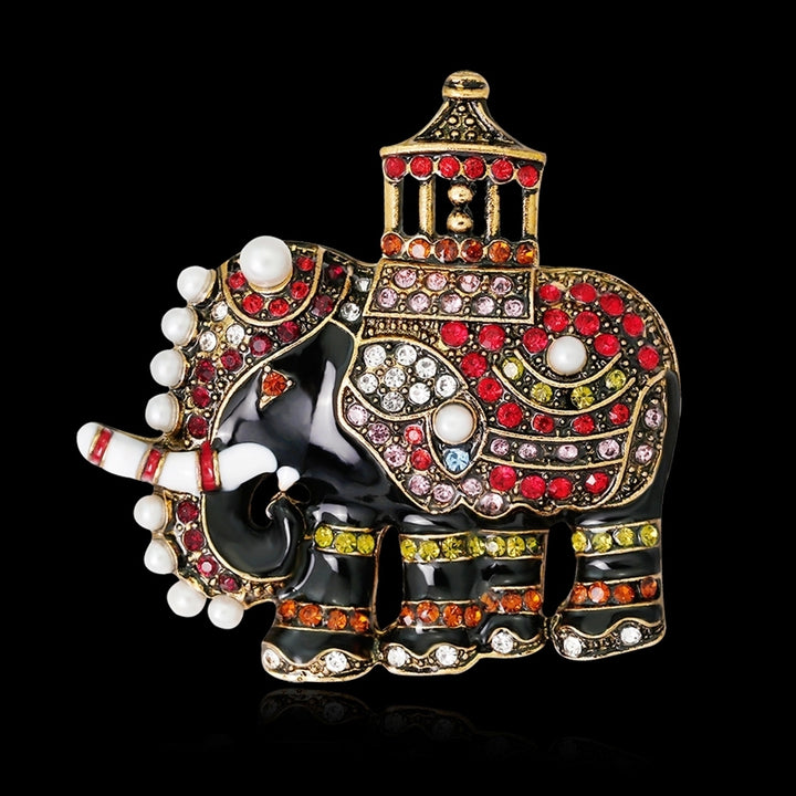 Thailand Elephant Retro Colorful Rhinestone Faux Pearl Brooch Pin Scarf Jewelry Image 2