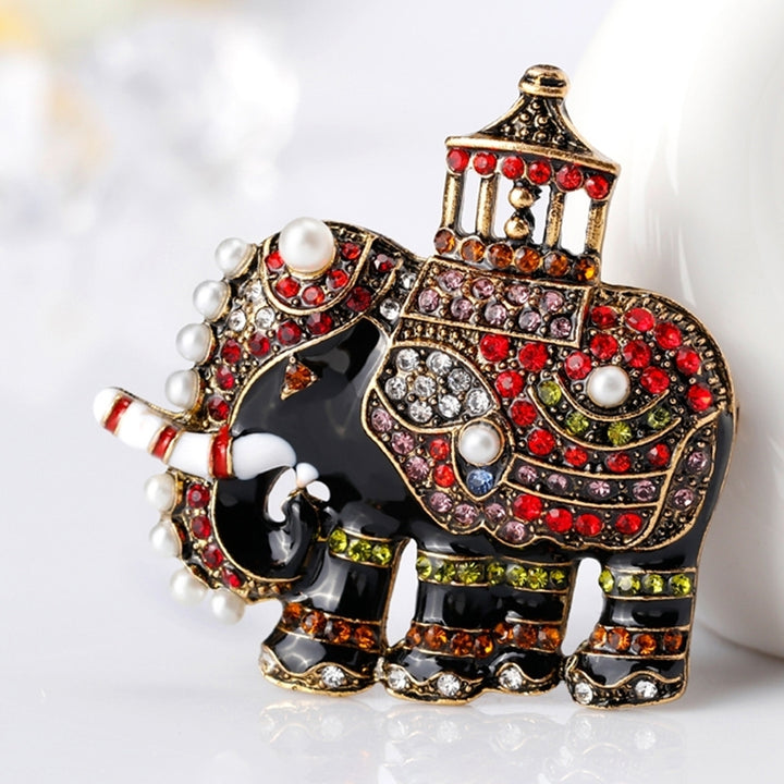 Thailand Elephant Retro Colorful Rhinestone Faux Pearl Brooch Pin Scarf Jewelry Image 4