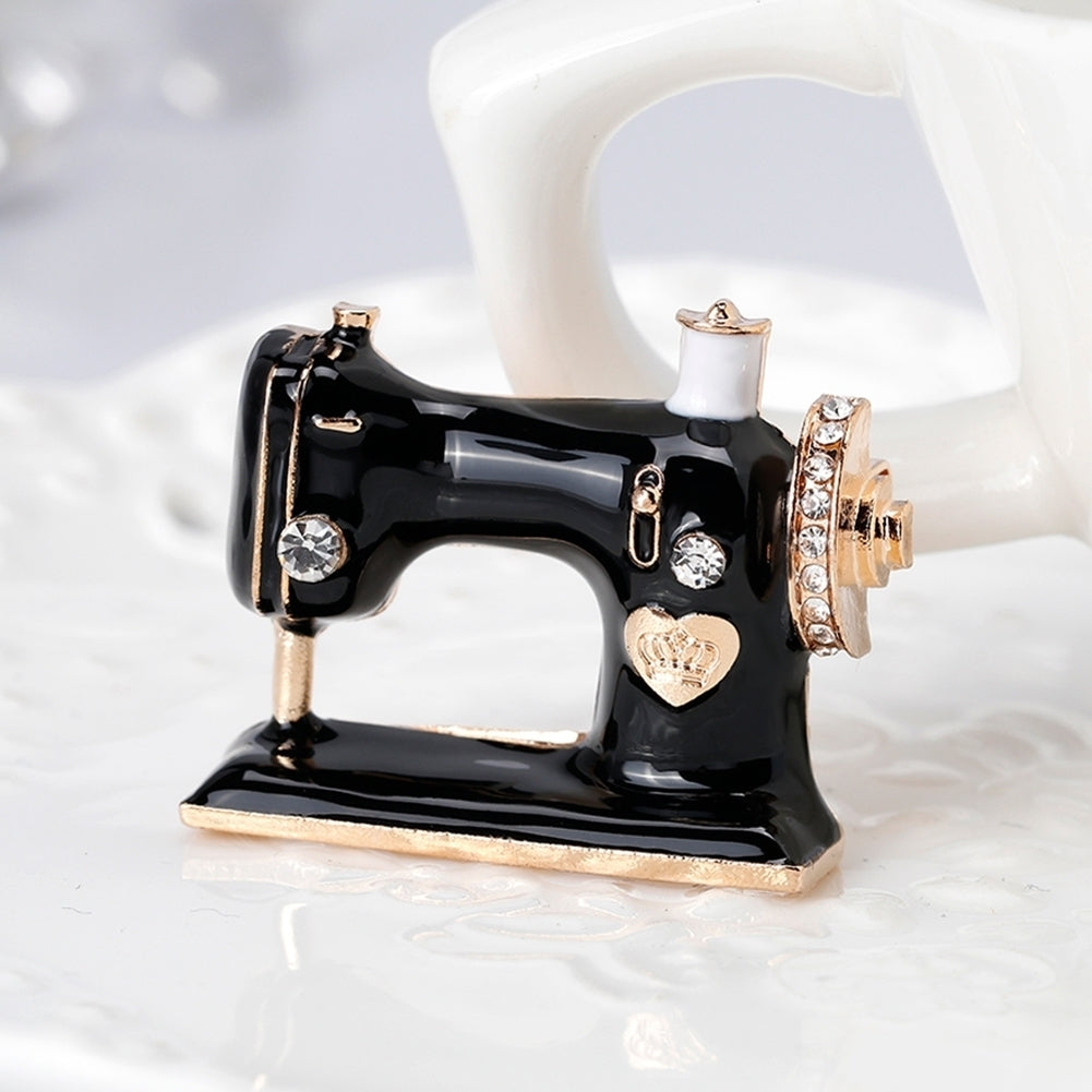 Creative Shiny Rhinestone Enamel Sewing Machine Women Brooch Pin Fashion Jewelry Image 4