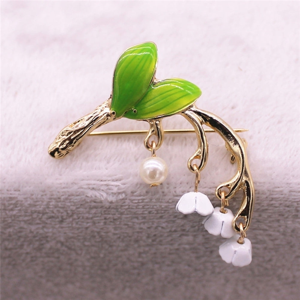 Elegant Lily of The Valley Flower Enamel Women Dress Scarf Brooch Pin Jewelry Image 1