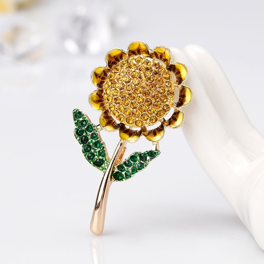 Fashion Shiny Rhinestone Sunflower Enamel Women Collar Brooch Pin Jewelry Gift Image 1